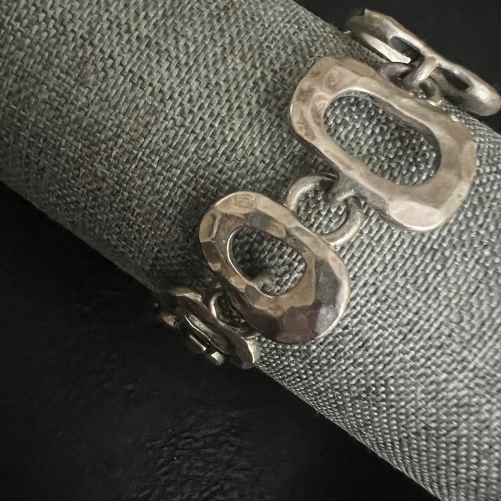 Vintage Silver Tone Hammered Brutalist Abstract Link Bracelet 7.5in Eclectic